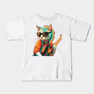 Pop art Cat Musician Kids T-Shirt